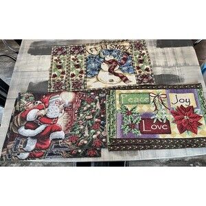 Vintage Holiday Christmas Tapestry Placemats 3 Different Sets Of 2 Size 19”x13”